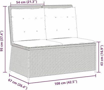42.5" Black Reclining Garden Bench with Cushion, Modern Poly Rattan Outdoor Patio Loveseat, Adjustable Backrest Outdoor Furniture for Garden, Patio, Balcony, Backyard