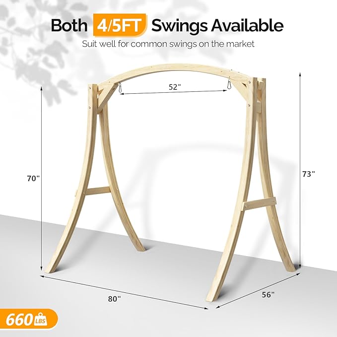 VINGLI Outdoor Wooden Swing Frame, Heavy Duty 1000 LBS A-Frame Swing Stand with Farmhouse Cottage Style - Photo 3