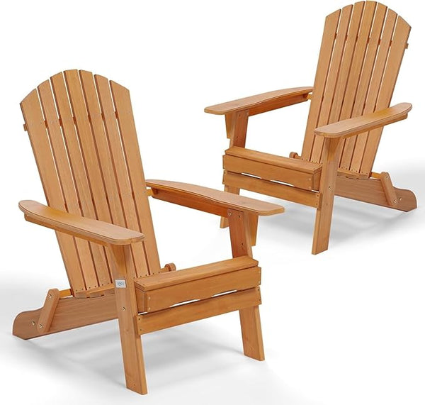 VINGLI Folding Adirondack Chairs Set of 2, Wood Adirondack Chair for Outdoor, Foldable Fire Pit Chairs for Patio, BBQ - Photo 1