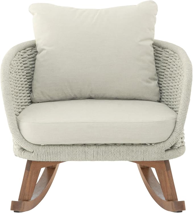 Outdoor Wooden Rocking Chair, Patio Rocking Chair with Soft Cushions & Wood Leg - Photo 3
