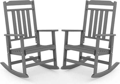 GREENVINES Outdoor-Rocking-Chairs-Set-of-2 | HDPE Plastic | Patio Rockers | Porch Rocker Chair | Oversized | High Back | Big & Tall | Grey
