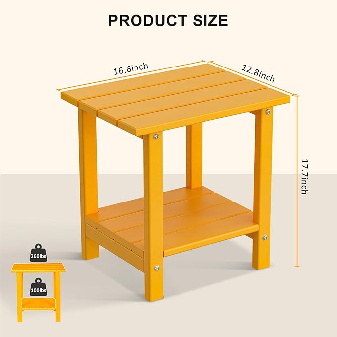 Adirondack Outdoor Side Table, 16.6" Small Patio End Table, 2-Tier HDPE Plastic Table for Poolside Porch Garden, Weather Resistant & Easy Assembly (Tangerine, Rectangle)