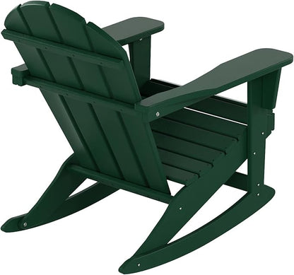 WO WESTIN OUTDOOR HDPE Laguna Outdoor Rocking Poly Adirondack Chair with Side Table 3-Piece Set, Dark Green