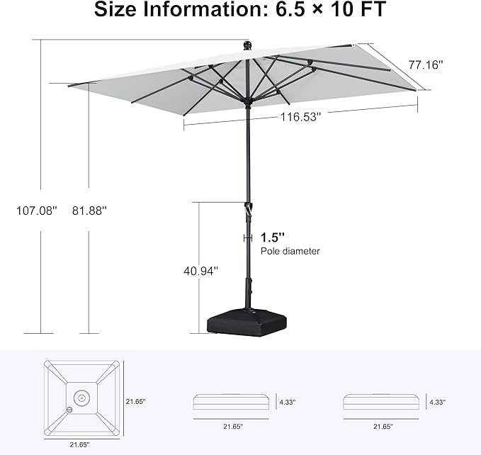 PURPLE LEAF Patio Chaise Lounge with 10' x 6.5' Tilt Umbrella Outdoor Lounge Chair Beach Pool Sunbathing Lawn Lounger, Base and Side Table Included, White