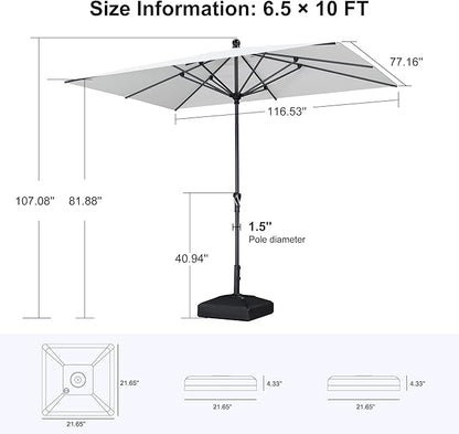 PURPLE LEAF Patio Chaise Lounge with 10' x 6.5' Tilt Umbrella Outdoor Lounge Chair Beach Pool Sunbathing Lawn Lounger, Base and Side Table Included, White