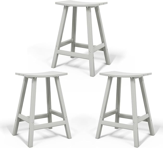 Costaelm All-Weather Bar Stools Set of 3, 29" Height Outdoor Bar Stools, Adirondack Poly Patio Bar Stool for Patio, Deck, Kitchen Counter and Garden, Sand