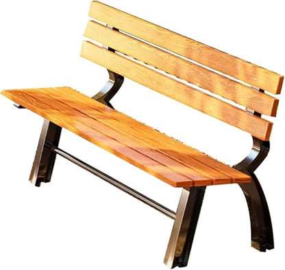 Outdoor Garden Bench, Park Bench with Back, Metal Steel Frame Bench Patio, Metal Bench, Perfect for Garden, Patio, Porch, Deck(Natural,150cm/59in)