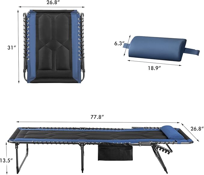 Flamaker Folding Chaise Lounge Outdoor Portable Lounge Chairs 4-Position Adjustable Camping Lounge Chair with Pillow & - Photo 3