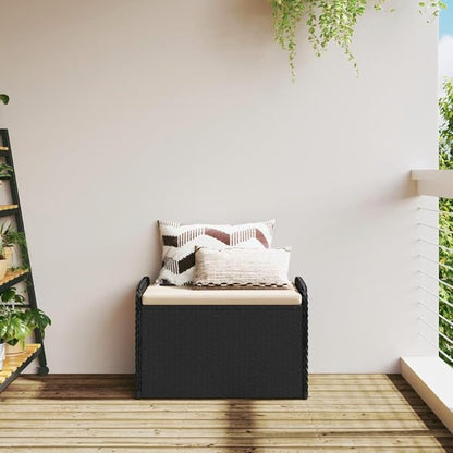 vidaXL Outdoor Garden Storage Bench with Cushion - Weather- Black Poly Rattan, Padded Seat, UV Protection, Easy Maintenance, 31.5"x20.1"x20.5"