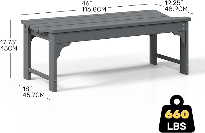 Costaelm Outdoor Benches Weatherproof, All Weather Resistant Park Bench Poly Lumber Backless Garden Bench Seat for Entryway Front Porch, Gray