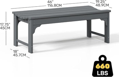 Costaelm Outdoor Benches Weatherproof, All Weather Resistant Park Bench Poly Lumber Backless Garden Bench Seat for Entryway Front Porch, Gray