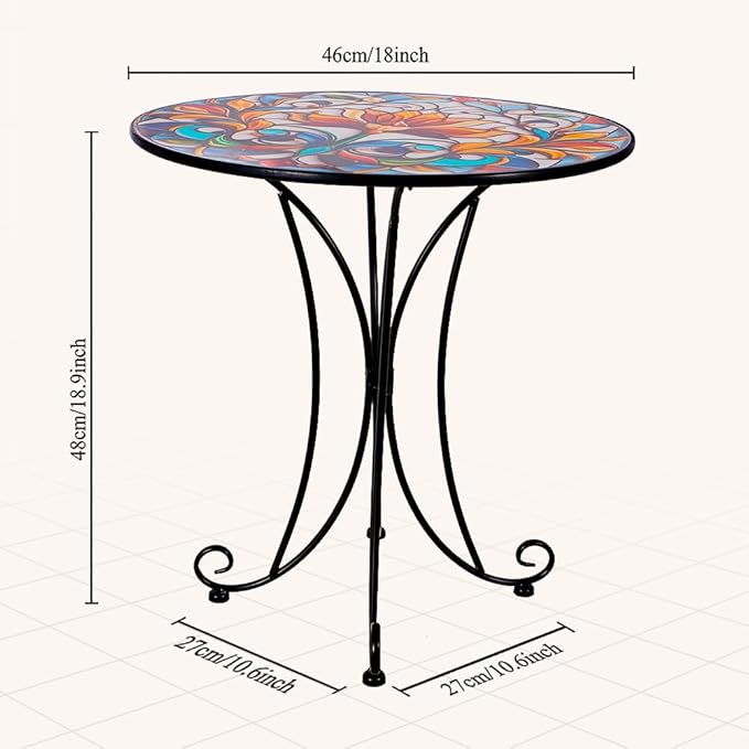 Outdoor Side Table, Mosaic Round Accent Table, Metal Indoor Small End Tables, 18" Plant Stand Tables for Patio Balcony Garden Bedside