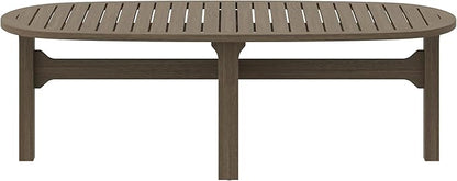 Modway Saratoga Teak Outdoor Oval Coffee Table in Weathered Gray – Low Wood Patio Coffee Table with Slatted Top and Sturdy Base