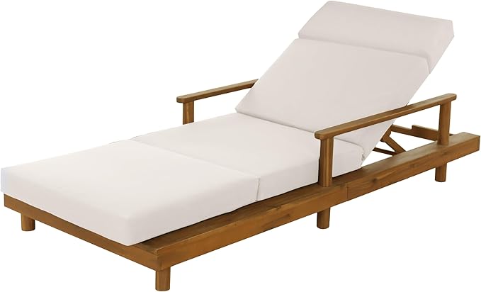 Merax Acacia Wood Outdoor Chaise Lounge Chair with Thick 4-Fold Cushion & Headrest, 3-Position Adjustable Backrest - Photo 7