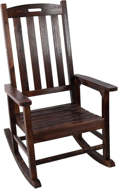 Wooden Oversized Porch Rocker Chair with Wide Seat and Tall Backrest