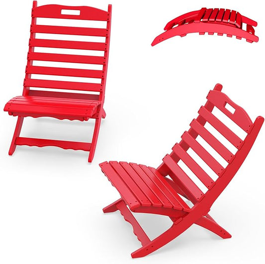 IVY&LANE Portable Xavier-Chairs Set of 2 | Folding-Adirondack-Chair | Wave | HDPE Plastic | Limited Edition | Red | All-Weather Resistant | for Outdoor Fire-Pit Patio Lawn Beach Poolside