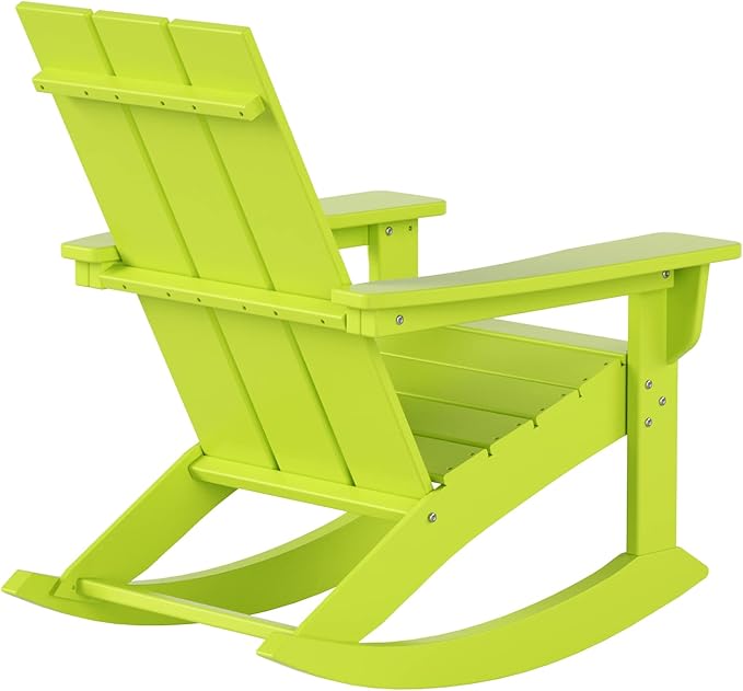 WestinTrends Ashore Patio Rocking Chairs Set of 4, All Weather Poly Lumber Plank Adirondack Rocker Chair, Modern Farmhouse Outdoor Rocking Chairs for Porch Garden Backyard and Indoor, Lime