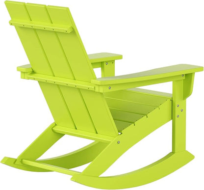 WestinTrends Ashore Patio Rocking Chairs Set of 4, All Weather Poly Lumber Plank Adirondack Rocker Chair, Modern Farmhouse Outdoor Rocking Chairs for Porch Garden Backyard and Indoor, Lime