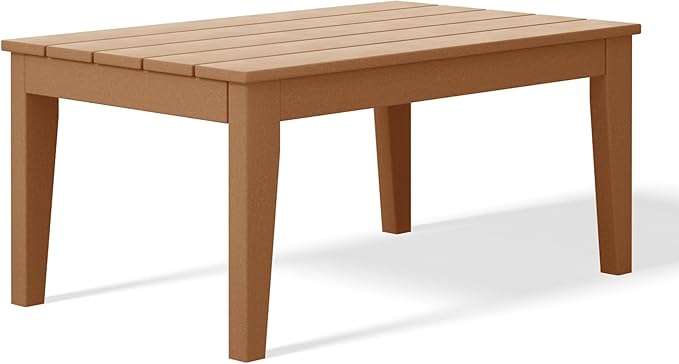 WestinTrends Malibu Low Outdoor HDPE Patio Rectangle Coffee Table, Teak - Photo 6