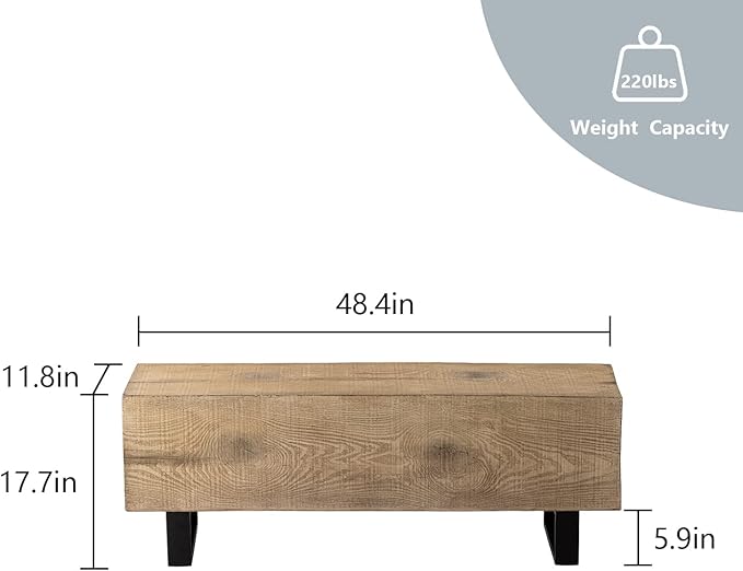COSIEST Patio Log Bench, 48.4 x 11.8” Outdoor Benchs, Rectangular MgO Garden Bench, Rustic Benchs for Yard or Lawn, Light Oak