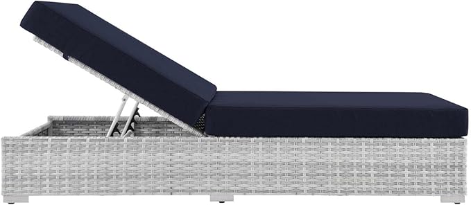 Modway Convene Wicker Rattan Outdoor Patio Chaise Lounge Chair in Light Gray Navy - Photo 3