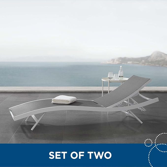 Modway Glimpse Outdoor Patio Mesh Chaise Lounge Set of 2 in White Gray