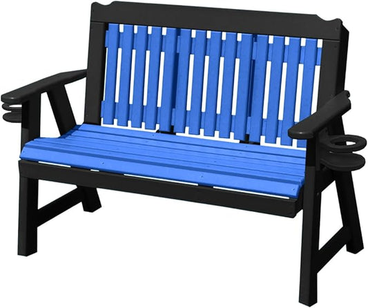 2-Person 4FT Plastic Poly Lumber Wood Cup Holders Bench Amish Craftsmanship Made in USA HDPE with No wood fibers Memorial Patio Outdoor Garden Porch Church Logan Series Signature design 800 lbs Limit