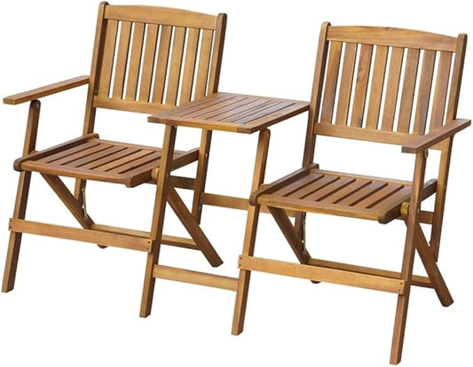 Folding Bench, Patio Bench,Garden Bench,Yard Bench, with Tea Table,for The Front Porch, Patio, Deck, Balcony,Backyard,Outdoor,Lawn,Park, Porch, Path, 55.1” Solid Acacia Wood