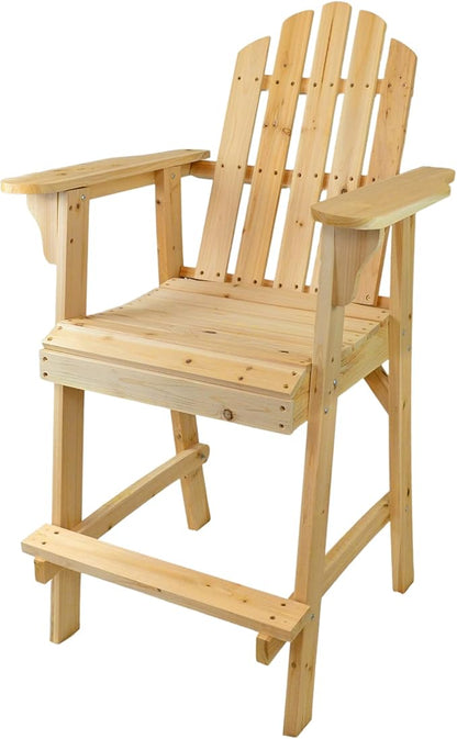 Ready-to-Finish Balcony Tall/Counter High Adirondack Chair with Footrest for Outdoor Outside Garden - Unfinished Natural Wood Bar Chair