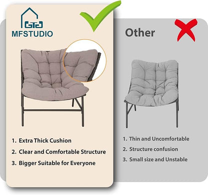 MFSTUDIO Outdoor Scoop Rattan Egg Lounge Chairs Patio Seating for 2, Comfy Outdoor Acapulco Rattan Papasan Patio Wicker Chair Set of 2 with Cushions, Outside Wicker Egg Chairs, 330lbs