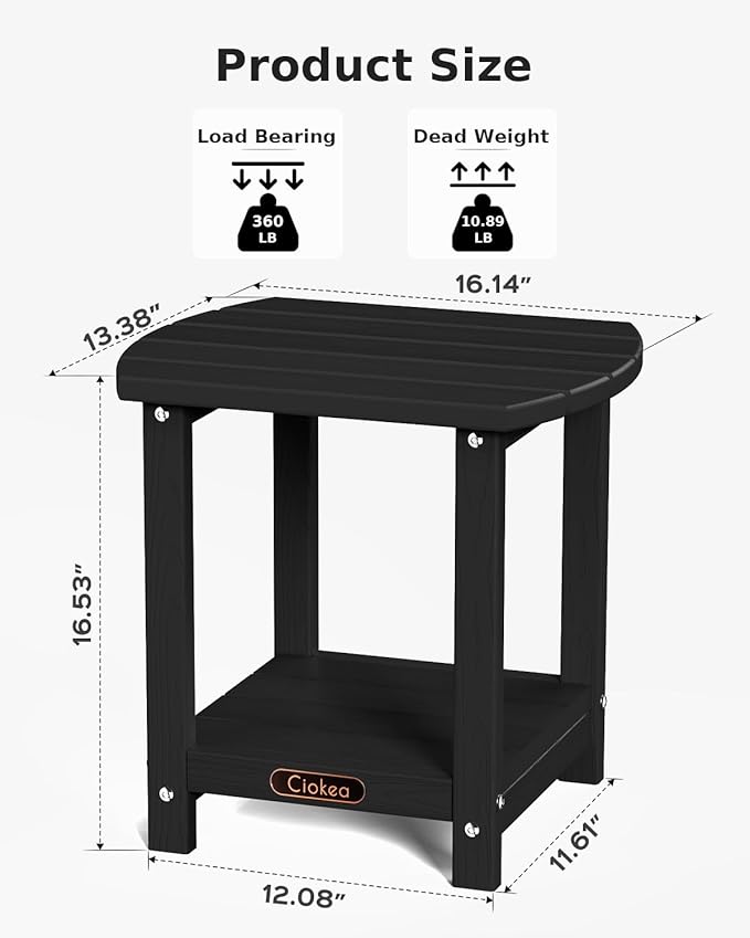 Ciokea Adirondack Outdoor Side Table 2 Pack, 2-Tier Sturdy Patio End Table Weather Resistant - Photo 3