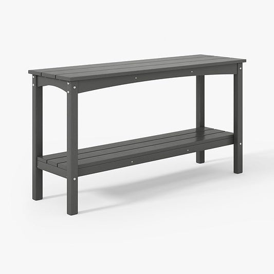 WestinTrends Malibu 55" Outdoor Patio HDPE Adirondack 2-Tier Shelf Console Table, Gray