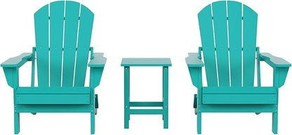 Costaelm 3 piece Patio Set, Outdoor Modern Adirondack Table and Chairs, All Weather Balcony Furniture Set Lounge Firepit Chairs for Outside Deck Garden Lawn Pool, Turquoise