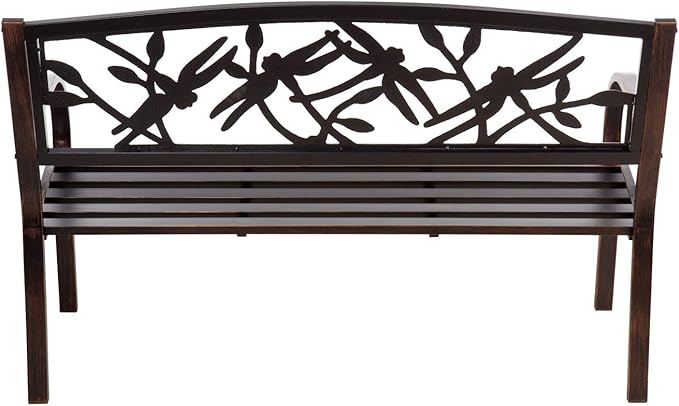 Evergreen Garden Weatherproof Dragonfly Outdoor Bench | Holds Up to 300 lbs. | Furniture for Lawn Garden Patio Porch Park Deck | Steel | Bronze