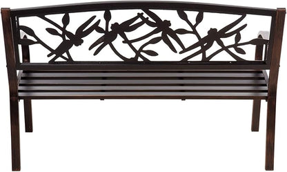 Evergreen Garden Weatherproof Dragonfly Outdoor Bench | Holds Up to 300 lbs. | Furniture for Lawn Garden Patio Porch Park Deck | Steel | Bronze