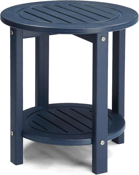 Outvita Adirondack Side Table, 16 Inch Round Outdoor End Table, HDPE Weather Resistant Coffee Table for Patio Balcony Deck Garden, Blue