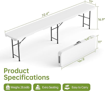 Real Relax 6 feet Plastic Folding Bench with Carrying Handle & Lock,Portable in/Outdoor Picnic Party Camping Dining Seat, Garden Soccer Multipurpose Entertaining Activities,Waterproof, 2 Pack, White