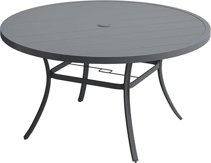 VICLLAX 50" Outdoor Round Patio Table with Umbrella Hole, All Weather Metal Round Outdoor Dining Table for Lawn Garden, 6-8 Person Table, Grey