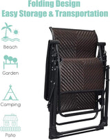 Tangkula 2 PCS Rattan Zero Gravity Chair, Outdoor Adjustable Folding Lounge Chair with Widened Armrest & Locking System - Photo 7