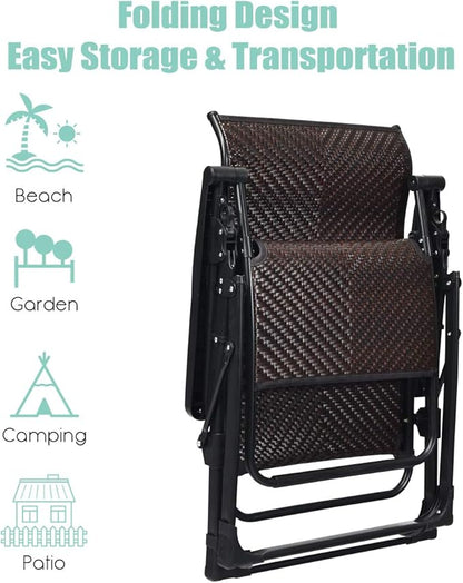 Tangkula 2 PCS Rattan Zero Gravity Chair, Outdoor Adjustable Folding Lounge Chair with Widened Armrest & Locking System, Heavy Duty Wicker Chaise Folding Recliner for Pool, Patio, Beach, Yard (2)