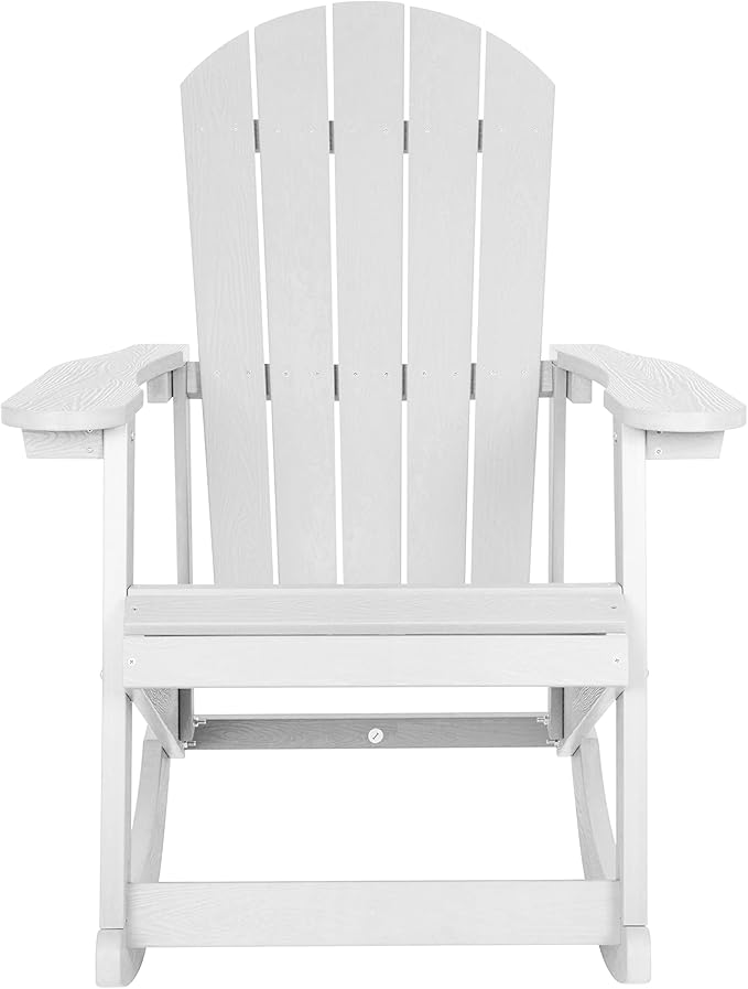 Flash Furniture Savannah Poly Resin Wood Adirondack Rocking Chair - All Weather White Polystyrene - Stainless Steel Hardware