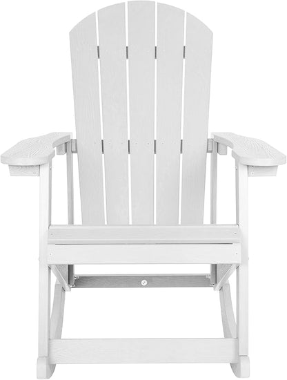 EMMA + OLIVER Marcy All Weather Rocking Chair - Set of 2 - White Poly Resin - Classic Adirondack Design - UV Resistant Coating - Stainless Steel Hardware