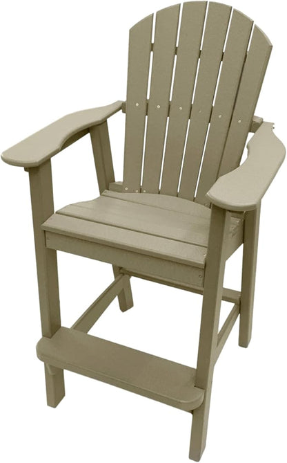 Phat Tommy Tall Adirondack Chair - HDPE Outdoor Furniture - Poly Adirondack Bar Stool - Heavy, Stress Free Furniture for Balcony, Deck, Patio, Front Porch, Weatherwood