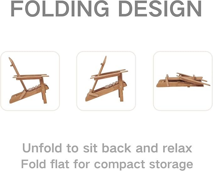 Premium Solid Wood Folding Adirondack Patio Chair Set for Outdoor Relaxation in Garden, Backyard, Porch and Poolside Lounging Comfort