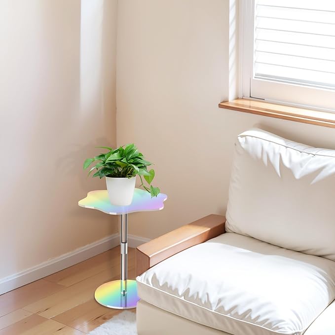 Rainbow Clear Side Table Small Acrylic End Tables 13.8 * 11.6 H: 21.3 Inch Modern Flower-Like Shape Drink Table for - Photo 5