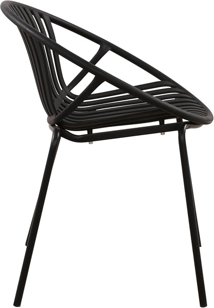 Christopher Knight Home Set of 2 Tita Modern Patio Outdoor Dining Chairs, Stacking Chair, Outside Dinner, Garden/Balcony/Poolside Stackable Accent Chairs, Metal Legs, Plastic Cutout Backrest, Black