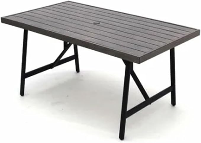 Four Seasons Courtyard Norwalk 40 x 70 Inch Rectangular Outdoor Dining Table All Weather Aluminum Slat Top for Backyard Decks and Patios, Taupe/Grey