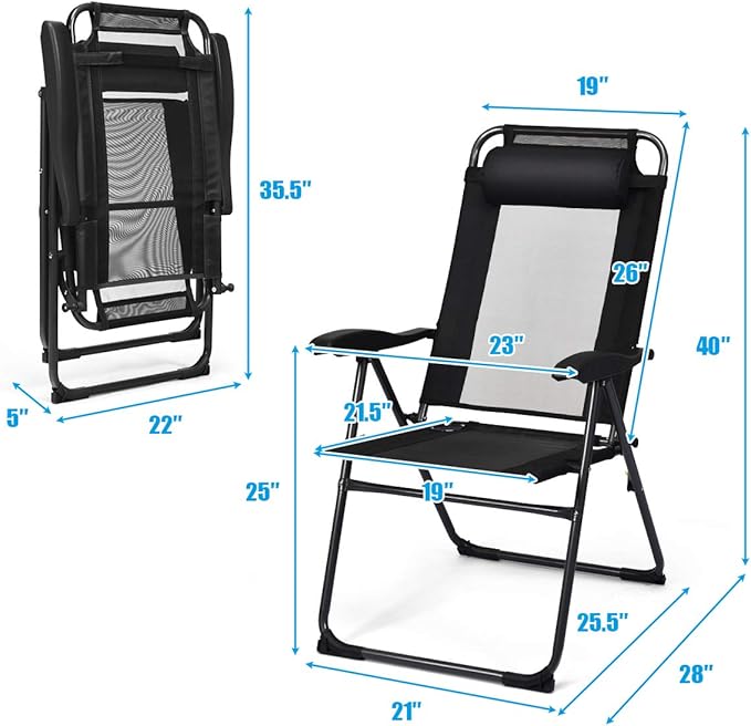 Giantex Set of 4 Patio Dining Chairs, Folding Lounge Chairs with 7 Level Adjustable Backrest, 300 Lbs Capacity - Photo 3