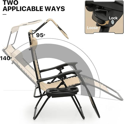 MoNiBloom Zero Gravity Chair Set of 2 with Canopy Shade, Patio Folding Anti Gravity Recliner, Foldable Outdoor Lounger with Cup Holder Tray for Beach Camping, Cream