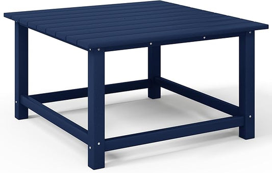 Costaelm Patio Conversation Table, Tatio Accent HDPE Outdoor Weather Resistant, Square Outdoor Porch Balcony Patio Drink Table for Outside, Pool, Backyard, Navy Blue
